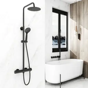 SKY Bathroom 3-spray pattern Black Thermostatic Shower kit