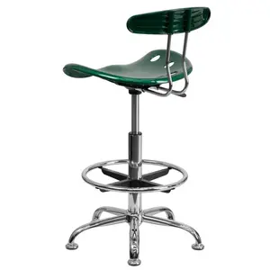 Vibrant Chrome Drafting Stool with Tractor Seat Green