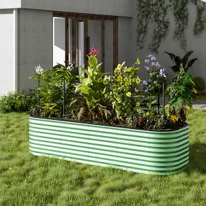 240cm W Light Green Oval Garden Three-grid Metal Raised Bed Galvanized Raised Planter Box Outdoor Raised Garden Bed Kit