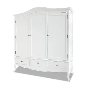 Juliette Triple Wardrobe. French Style Triple Wardrobe with Crystal Handles - White