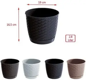 Plant Pot Flowerpot Wave Plastic Crystal Modern Decorative Small Medium Large Anthracite Round 2.8 Litres