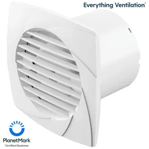 Axial Bathroom Extractor Fan Low Profile - Wall or Ceiling Mount - Energy Efficient (100mm No Timer, White)