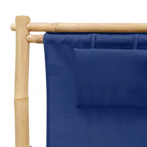 Berkfield Deck Chair Bamboo and Canvas Navy Blue