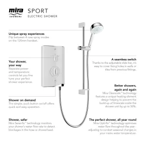 Mira Sport Gloss White Electric Shower, 7.5kW