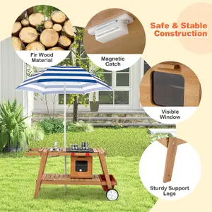 Costway Wooden Mud Kitchen Outdoor Kitchen Playset with Umbrella Sink Storage Cabinet