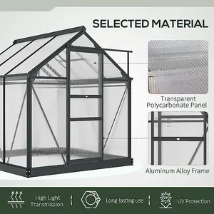 Outsunny 6x6ft Walk-In Polycarbonate Greenhouse Plant Grow Galvanized Aluminium