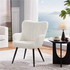 Yaheetech Ivory Upholstered Curved Back Fabric Armchair