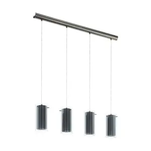 Pendant Ceiling Light Colour Satin Nickel Shade Clear Grey Glass Fabric Bulb E27 4x16W