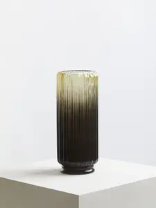 Interiors by Premier Contemporary Design Large Grey Ribbed Glass Vase, Robust Pottery Vase, Durable Glass Vase For Flowers