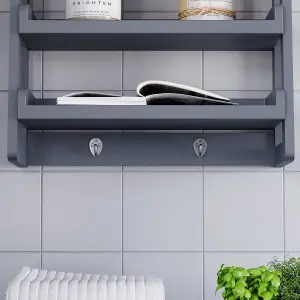 Hayle Matt Grey Wood Rectangular Wall-mounted Bathroom Shelf (D)20cm (H)53cm (L)20cm