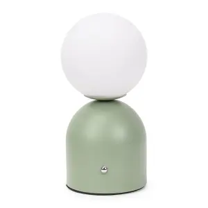 ValueLights Marlow Rechargeable Touch Button Table Lamp with Opal Globe Lampshade - Sage Green