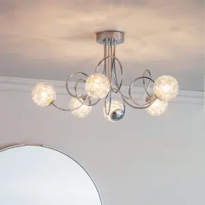 Fabia Chrome effect Modern 6 light Semi Flush Ceiling Light