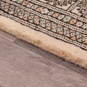 Beige Luxurious Traditional Bordered Floral Geometric Wool Handmade Rug For Living Room Bedroom & Dining Room-90cm X 150cm