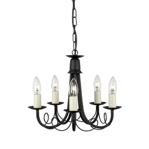 5 Bulb Chandelier Hanging Pendant Ceiling Light Black LED E14 60W Bulb