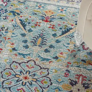 Teal/Multicolor Persian Rug, Easy to Clean Floral Rug, Stain-Resistant Traditional Rug for Dining Room-269cm X 361cm