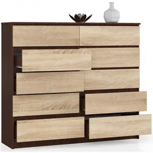 Sideboard, Chest Of Drawers 10 Drawers, Contemporary Chest Of Drawers, Modern Living Room Furniture 121 x 120 x 40 cm Dark Brown/Oak