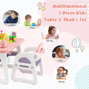 Costway 3 PCS Kids Table & Chairs Set Children Toddler Activity Desk Set w/ Storage Rack