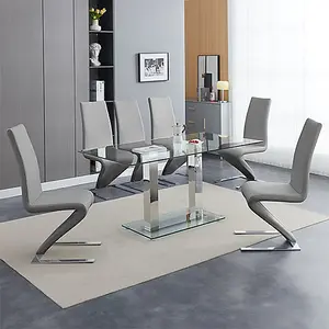 Furniture In Fashion Jet Large Clear Glass Dining Table With 6 Demi Z Grey Chairs