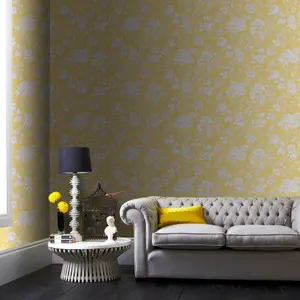 Boutique Meadow land Yellow Metallic effect Floral Smooth Wallpaper Sample