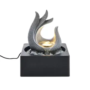 Grey Resin Electric Tabletop Water Fountain Water Feature with LED Light