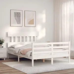 Berkfield Bed Frame with Headboard White Small Double Solid Wood