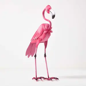 Homescapes Small Metal Pink Flamingo with Hooked Neck, 35 cm Tall