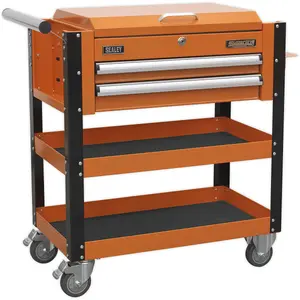 Professional Heavy Duty Tool & Parts Trolley with Lockable Lid - 925mm x 440mm x 900mm - Orange