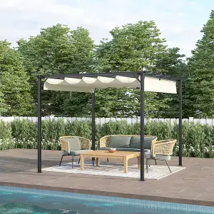 3x3M Metal Retractable Roof Pergola Garden Gazebo with Canopy