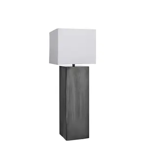 Industville Pillar Square Table Lamp, Pewter, White Small Cube Lampshade