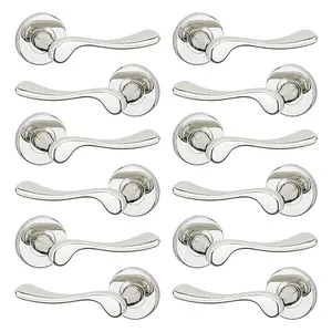 URBNLIVING 118mm Length 12 Pcs Berkshire Metal & Polished Nickel Rose Lever Latch Door Handle Set