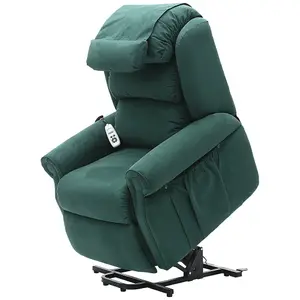 Dual Motor Rise and Recline Armchair - Waterfall Pillow - Green Suedette Fabric