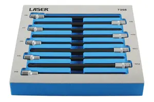 Laser Tools 7358 9pc Extra Long Ball End Hex Socket Bit Set 3/8"D 4 - 12mm (Length 200mm)