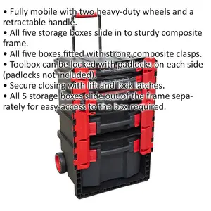 Multi-Compartment Portable Tool Chest with Wheels - 500 x 410 x 770mm