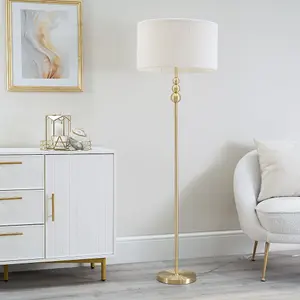 ValueLights Marissa Gold Stacked Ball Floor Lamp with Cream Boucle Shade - LED Bulb Included