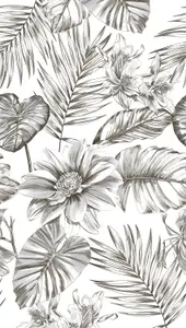 Leaves and Blooms 3 lane Repeatable Wallpaper Mural, White