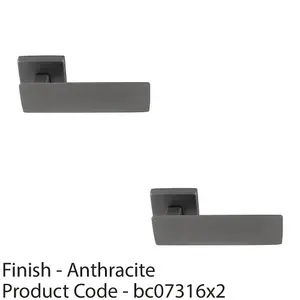 2 PACK - Premium Large Flat Door Handle Set - Anthracite Grey Designer Lever Square Rose