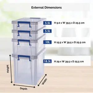 4 BANKERS BOX 2 x 5.5L 1 x 10L 1 x 18.5L Clear Plastic Storage Box with Lid Super Strong Plastic Boxes