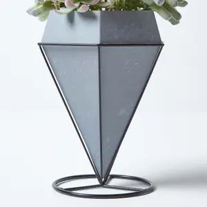 Homescapes Artificial Cactus and Succulent Arrangement in Decorative Geometric Grey Pot, 31 cm Tall