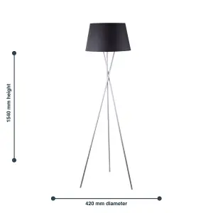 First Choice Lighting Grey Tripod Floor Lamp with Black Fabric Shade