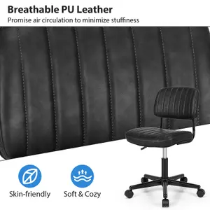 Costway Leisure Chair PU Leather Rolling Upholstered Office Chair Height Adjustable Swivel Accent Chair