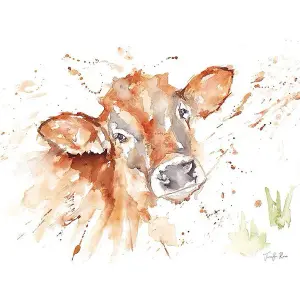 Jennifer Rose Cuteness Calf Framed Canvas Print White/Brown (30cm x 40cm)