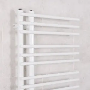 Right Radiators 1250x500 mm Round Designer Ladder Rads Heated Towel Rail Radiator White