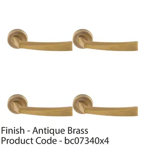 4 PACK - Premium Geometric Slim Door Handle Set - Antique Bass Designer Lever Round Rose