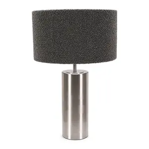 ValueLights Lexy Brushed Chrome Touch Table Lamp with Charcoal Grey Boucle Shade