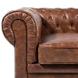 3 Seater Sofa Faux Leather Golden Brown CHESTERFIELD