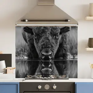 Toughened 6mm Glass Kitchen Splashback 90 x 65cm Black White Bison - Polished  Heat Resistant Back Splash for Cookers Hob