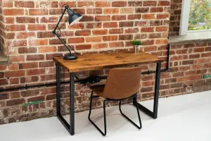 Solid Wood Industrial Office Desk - W100cm x D60cm x H75cm - Dark Oak - Rustic