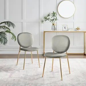 Furniturebox UK Dining Chair - 2x Ivy Grey Velvet Upholstered Dining Chair Gold  Legs - Modern Meets Vintage - Round Seat Back