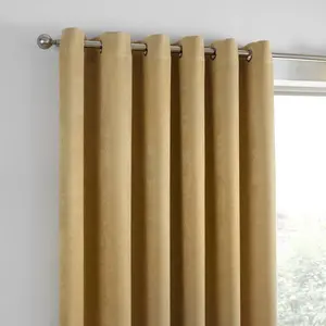 Polyester Room Darkening Grommet / Eyelet Curtain Pair Ochre Yellow / Width 117 x Drop 137 cm