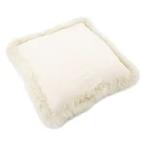 Beige Linen Cushion Sheepskin Trim 45x45cm